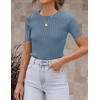 imageZESICA Womens Short Sleeve Crewneck T Shirt Summer Ribbed Knit Slim Fit Basic Solid Color Tee TopsDustyblue