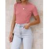 imageZESICA Womens Short Sleeve Crewneck T Shirt Summer Ribbed Knit Slim Fit Basic Solid Color Tee TopsDustypink