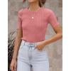 imageZESICA Womens Short Sleeve Crewneck T Shirt Summer Ribbed Knit Slim Fit Basic Solid Color Tee TopsDustypink