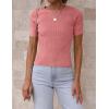 imageZESICA Womens Short Sleeve Crewneck T Shirt Summer Ribbed Knit Slim Fit Basic Solid Color Tee TopsDustypink