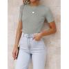 imageZESICA Womens Short Sleeve Crewneck T Shirt Summer Ribbed Knit Slim Fit Basic Solid Color Tee TopsGrey