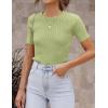 imageZESICA Womens Short Sleeve Crewneck T Shirt Summer Ribbed Knit Slim Fit Basic Solid Color Tee TopsMossgreen