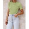 imageZESICA Womens Short Sleeve Crewneck T Shirt Summer Ribbed Knit Slim Fit Basic Solid Color Tee TopsMossgreen