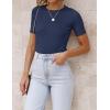 imageZESICA Womens Short Sleeve Crewneck T Shirt Summer Ribbed Knit Slim Fit Basic Solid Color Tee TopsNavy