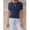 imageZESICA Womens Short Sleeve Crewneck T Shirt Summer Ribbed Knit Slim Fit Basic Solid Color Tee TopsNavy