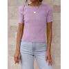 imageZESICA Womens Short Sleeve Crewneck T Shirt Summer Ribbed Knit Slim Fit Basic Solid Color Tee TopsPurple