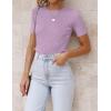 imageZESICA Womens Short Sleeve Crewneck T Shirt Summer Ribbed Knit Slim Fit Basic Solid Color Tee TopsPurple