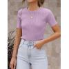 imageZESICA Womens Short Sleeve Crewneck T Shirt Summer Ribbed Knit Slim Fit Basic Solid Color Tee TopsPurple