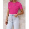 imageZESICA Womens Short Sleeve Crewneck T Shirt Summer Ribbed Knit Slim Fit Basic Solid Color Tee TopsRose