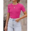 imageZESICA Womens Short Sleeve Crewneck T Shirt Summer Ribbed Knit Slim Fit Basic Solid Color Tee TopsRose