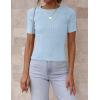 imageZESICA Womens Short Sleeve Crewneck T Shirt Summer Ribbed Knit Slim Fit Basic Solid Color Tee TopsSkyblue