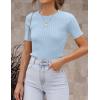 imageZESICA Womens Short Sleeve Crewneck T Shirt Summer Ribbed Knit Slim Fit Basic Solid Color Tee TopsSkyblue