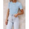imageZESICA Womens Short Sleeve Crewneck T Shirt Summer Ribbed Knit Slim Fit Basic Solid Color Tee TopsSkyblue