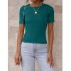 imageZESICA Womens Short Sleeve Crewneck T Shirt Summer Ribbed Knit Slim Fit Basic Solid Color Tee TopsTeal
