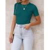 imageZESICA Womens Short Sleeve Crewneck T Shirt Summer Ribbed Knit Slim Fit Basic Solid Color Tee TopsTeal