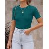 imageZESICA Womens Short Sleeve Crewneck T Shirt Summer Ribbed Knit Slim Fit Basic Solid Color Tee TopsTeal