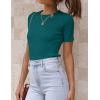 imageZESICA Womens Short Sleeve Crewneck T Shirt Summer Ribbed Knit Slim Fit Basic Solid Color Tee TopsTeal