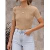 imageZESICA Womens Short Sleeve Crewneck T Shirt Summer Ribbed Knit Slim Fit Basic Solid Color Tee TopsToffee