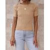 imageZESICA Womens Short Sleeve Crewneck T Shirt Summer Ribbed Knit Slim Fit Basic Solid Color Tee TopsToffee