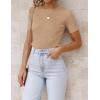 imageZESICA Womens Short Sleeve Crewneck T Shirt Summer Ribbed Knit Slim Fit Basic Solid Color Tee TopsToffee