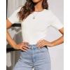 imageZESICA Womens Short Sleeve Crewneck T Shirt Summer Ribbed Knit Slim Fit Basic Solid Color Tee TopsWhite