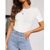 imageZESICA Womens Short Sleeve Crewneck T Shirt Summer Ribbed Knit Slim Fit Basic Solid Color Tee TopsWhite