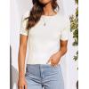 imageZESICA Womens Short Sleeve Crewneck T Shirt Summer Ribbed Knit Slim Fit Basic Solid Color Tee TopsWhite