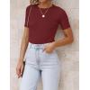 imageZESICA Womens Short Sleeve Crewneck T Shirt Summer Ribbed Knit Slim Fit Basic Solid Color Tee TopsWine