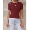 imageZESICA Womens Short Sleeve Crewneck T Shirt Summer Ribbed Knit Slim Fit Basic Solid Color Tee TopsWine