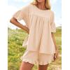 imageZESICA Womens Summer 2 Piece Outfits 2025 Ruffle Short Sleeve Tops and Shorts Casual Loose Oversized TShirts Lounge SetsApricot