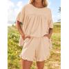 imageZESICA Womens Summer 2 Piece Outfits 2025 Ruffle Short Sleeve Tops and Shorts Casual Loose Oversized TShirts Lounge SetsApricot
