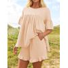 imageZESICA Womens Summer 2 Piece Outfits 2025 Ruffle Short Sleeve Tops and Shorts Casual Loose Oversized TShirts Lounge SetsApricot
