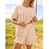 imageZESICA Womens Summer 2 Piece Outfits 2025 Ruffle Short Sleeve Tops and Shorts Casual Loose Oversized TShirts Lounge SetsApricot