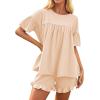 imageZESICA Womens Summer 2 Piece Outfits 2025 Ruffle Short Sleeve Tops and Shorts Casual Loose Oversized TShirts Lounge SetsApricot
