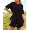 imageZESICA Womens Summer 2 Piece Outfits 2025 Ruffle Short Sleeve Tops and Shorts Casual Loose Oversized TShirts Lounge SetsBlack