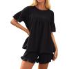 imageZESICA Womens Summer 2 Piece Outfits 2025 Ruffle Short Sleeve Tops and Shorts Casual Loose Oversized TShirts Lounge SetsBlack