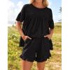 imageZESICA Womens Summer 2 Piece Outfits 2025 Ruffle Short Sleeve Tops and Shorts Casual Loose Oversized TShirts Lounge SetsBlack