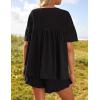 imageZESICA Womens Summer 2 Piece Outfits 2025 Ruffle Short Sleeve Tops and Shorts Casual Loose Oversized TShirts Lounge SetsBlack