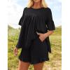 imageZESICA Womens Summer 2 Piece Outfits 2025 Ruffle Short Sleeve Tops and Shorts Casual Loose Oversized TShirts Lounge SetsBlack