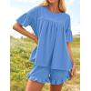 imageZESICA Womens Summer 2 Piece Outfits 2025 Ruffle Short Sleeve Tops and Shorts Casual Loose Oversized TShirts Lounge SetsBlue