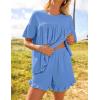 imageZESICA Womens Summer 2 Piece Outfits 2025 Ruffle Short Sleeve Tops and Shorts Casual Loose Oversized TShirts Lounge SetsBlue