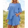 imageZESICA Womens Summer 2 Piece Outfits 2025 Ruffle Short Sleeve Tops and Shorts Casual Loose Oversized TShirts Lounge SetsBlue
