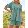 imageZESICA Womens Summer 2 Piece Outfits 2025 Ruffle Short Sleeve Tops and Shorts Casual Loose Oversized TShirts Lounge SetsGreen
