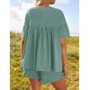 imageZESICA Womens Summer 2 Piece Outfits 2025 Ruffle Short Sleeve Tops and Shorts Casual Loose Oversized TShirts Lounge SetsGreen