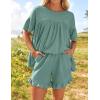 imageZESICA Womens Summer 2 Piece Outfits 2025 Ruffle Short Sleeve Tops and Shorts Casual Loose Oversized TShirts Lounge SetsGreen