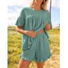 imageZESICA Womens Summer 2 Piece Outfits 2025 Ruffle Short Sleeve Tops and Shorts Casual Loose Oversized TShirts Lounge SetsGreen