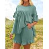 imageZESICA Womens Summer 2 Piece Outfits 2025 Ruffle Short Sleeve Tops and Shorts Casual Loose Oversized TShirts Lounge SetsGreen