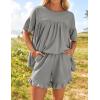 imageZESICA Womens Summer 2 Piece Outfits 2025 Ruffle Short Sleeve Tops and Shorts Casual Loose Oversized TShirts Lounge SetsGrey