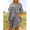imageZESICA Womens Summer 2 Piece Outfits 2025 Ruffle Short Sleeve Tops and Shorts Casual Loose Oversized TShirts Lounge SetsGrey