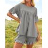 imageZESICA Womens Summer 2 Piece Outfits 2025 Ruffle Short Sleeve Tops and Shorts Casual Loose Oversized TShirts Lounge SetsGrey